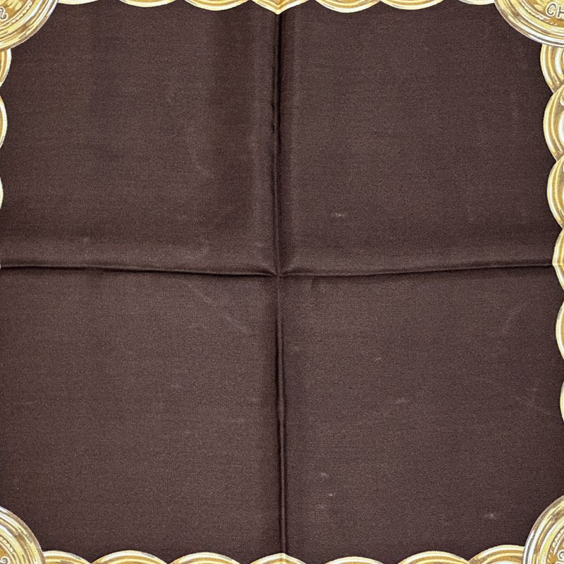 Chanel Scarf Women's Brand Cambon Coco Mark Silk Brown Yellow Chain Gold Dark