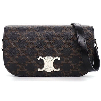 Celine Small Triomphe Cross Black Canvas Calfskin Crossbody