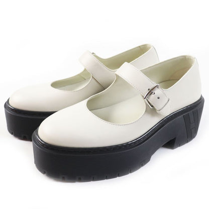 Hermes Hoxton H Cadenas Leather Oxford Shoes Mary Jane Shoes Ivory Black 35.5