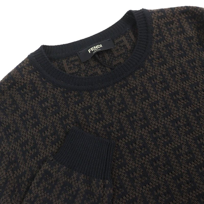 Fendi 2022 Fzx034 Cashmere Blend FF Logo Zucca Pattern Monogram Crewneck Long