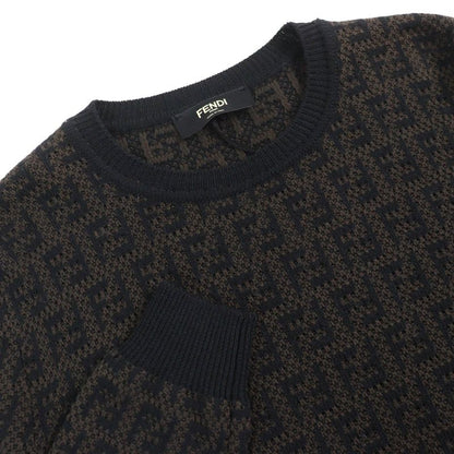 Fendi 2022 Fzx034 Cashmere Blend FF Logo Zucca Pattern Monogram Crewneck Long