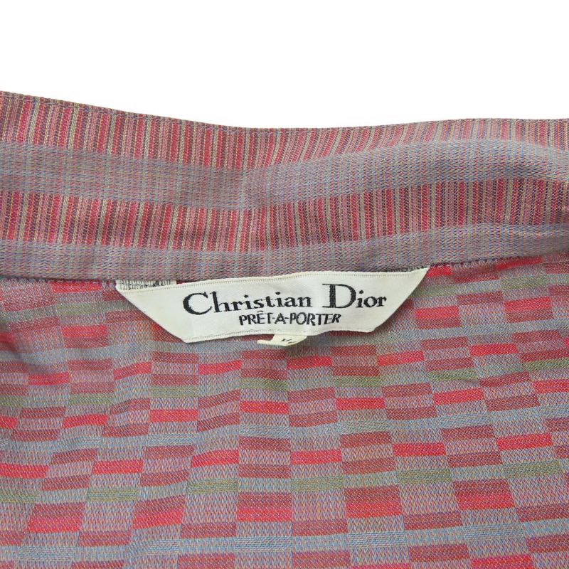 Christian Dior Blouse Long Sleeve Top M - Purple Gray Brown Multicolor Total