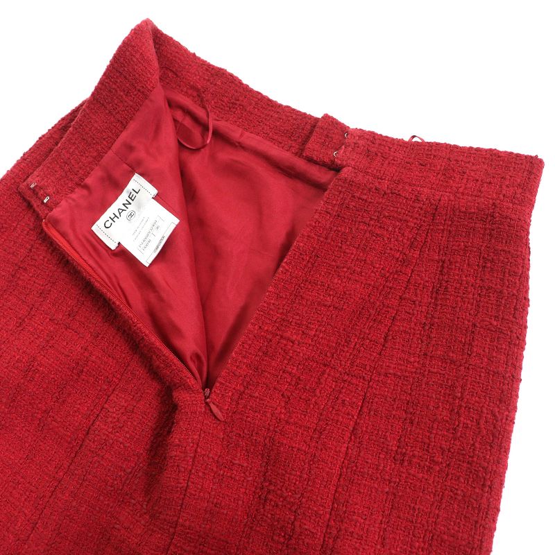 CHANEL P44003/p44008 Coco Button Cotton Tweed Jacket Skirt Setup Red 36 Made In