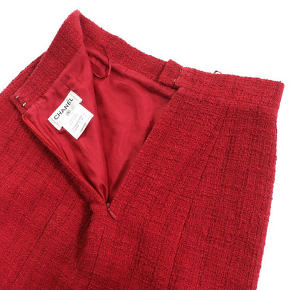 CHANEL P44003/p44008 Coco Button Cotton Tweed Jacket Skirt Setup Red 36 Made In