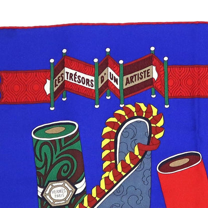 Hermes Carre 140 LES Tresors D UN Artiste Scarf Cashmere Silk Blue