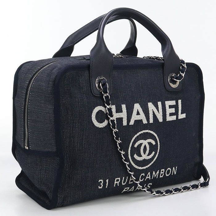 Chanel Beau Ring Bag 2WAY Deauville Boston Bag Denim 20986860 Womens