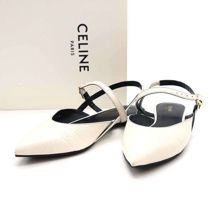 Celine Embossed Strap Mule Sandals White 36 Rm1119