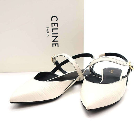 Celine Embossed Strap Mule Sandals White 36 Rm1119