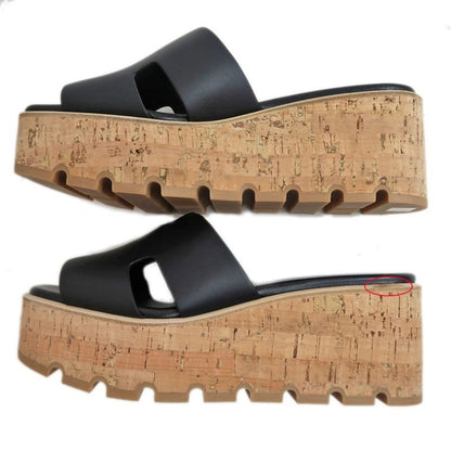 Hermes Eze Sandals Size 39 Leather Black Cork Thick Sole — view 5