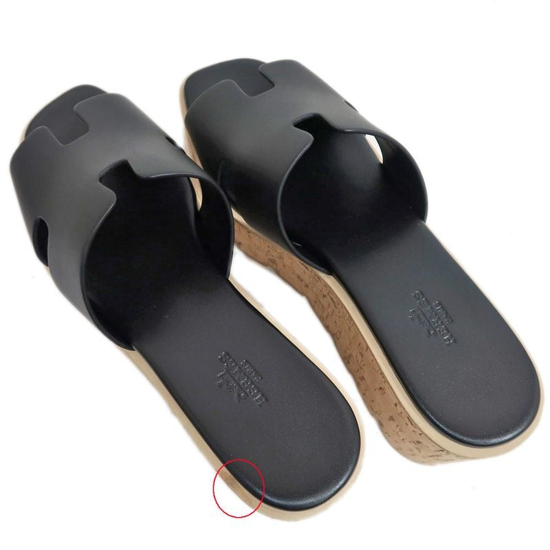 Hermes Eze Sandals Size 39 Leather Black Cork Thick Sole — view 7