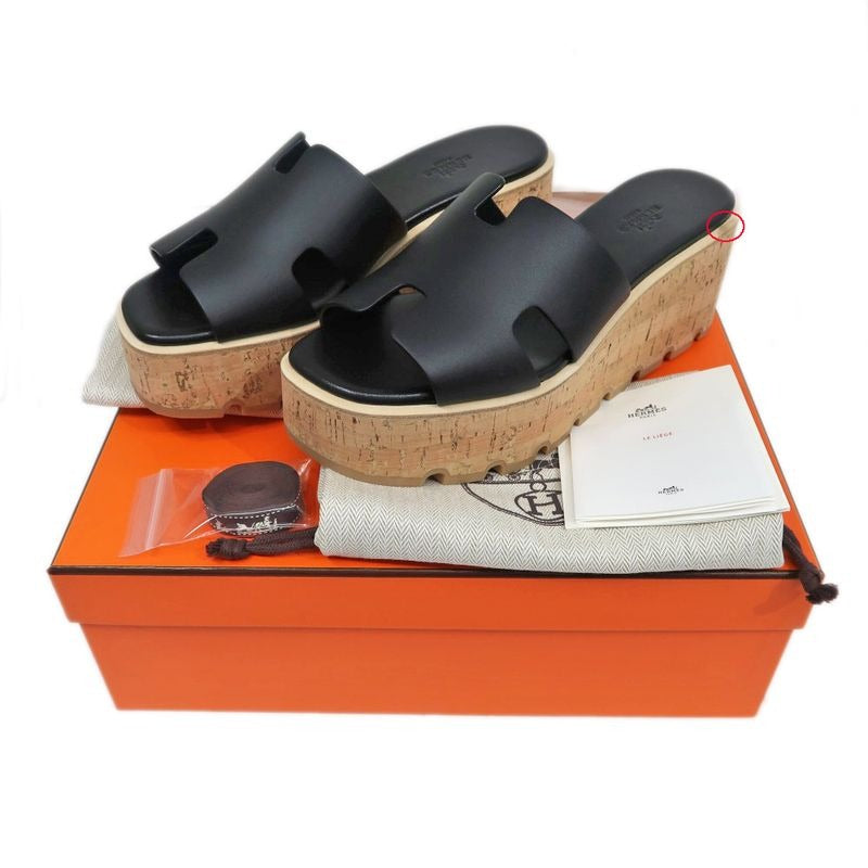 Hermes Eze Sandals Size 39 Leather Black Cork Thick Sole — view 10