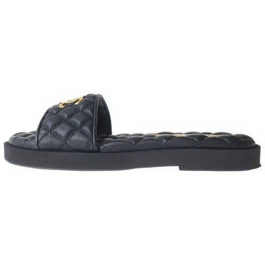 Chanel Metiers D'art Collection Lambskin CC Logo Flat Sandals Black