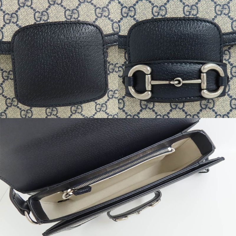 Gucci Horsebit 1955 Medium 602204 Shoulder Bag Navy - GG Supreme