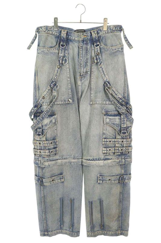 Balenciaga 22SS 681693 Tjw60 Studded Decorated Multi-pocket Parachute Denim