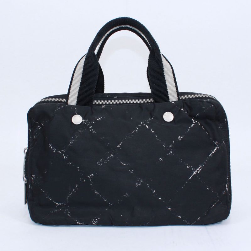 Chanel New Travel Line Mini Boston Nylon Black Handbag Silver