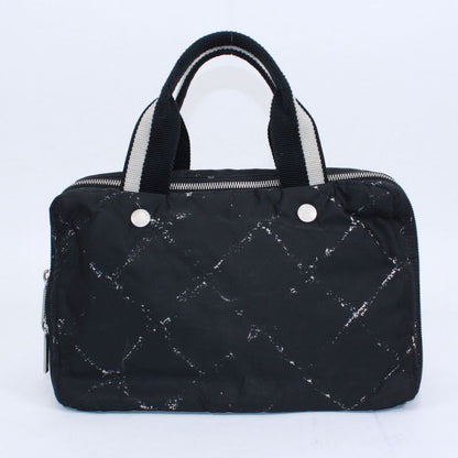 Chanel New Travel Line Mini Boston Nylon Black Handbag Silver