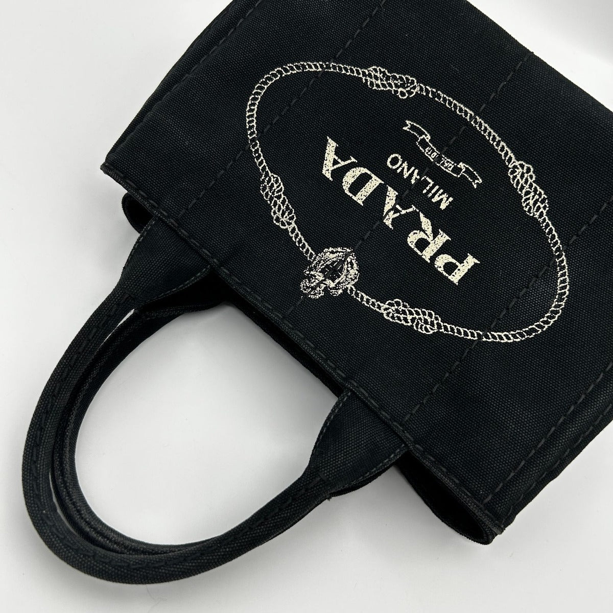 Prada 2-Way Canvas Tote Black Canapa PM Nero Tarco — view 11
