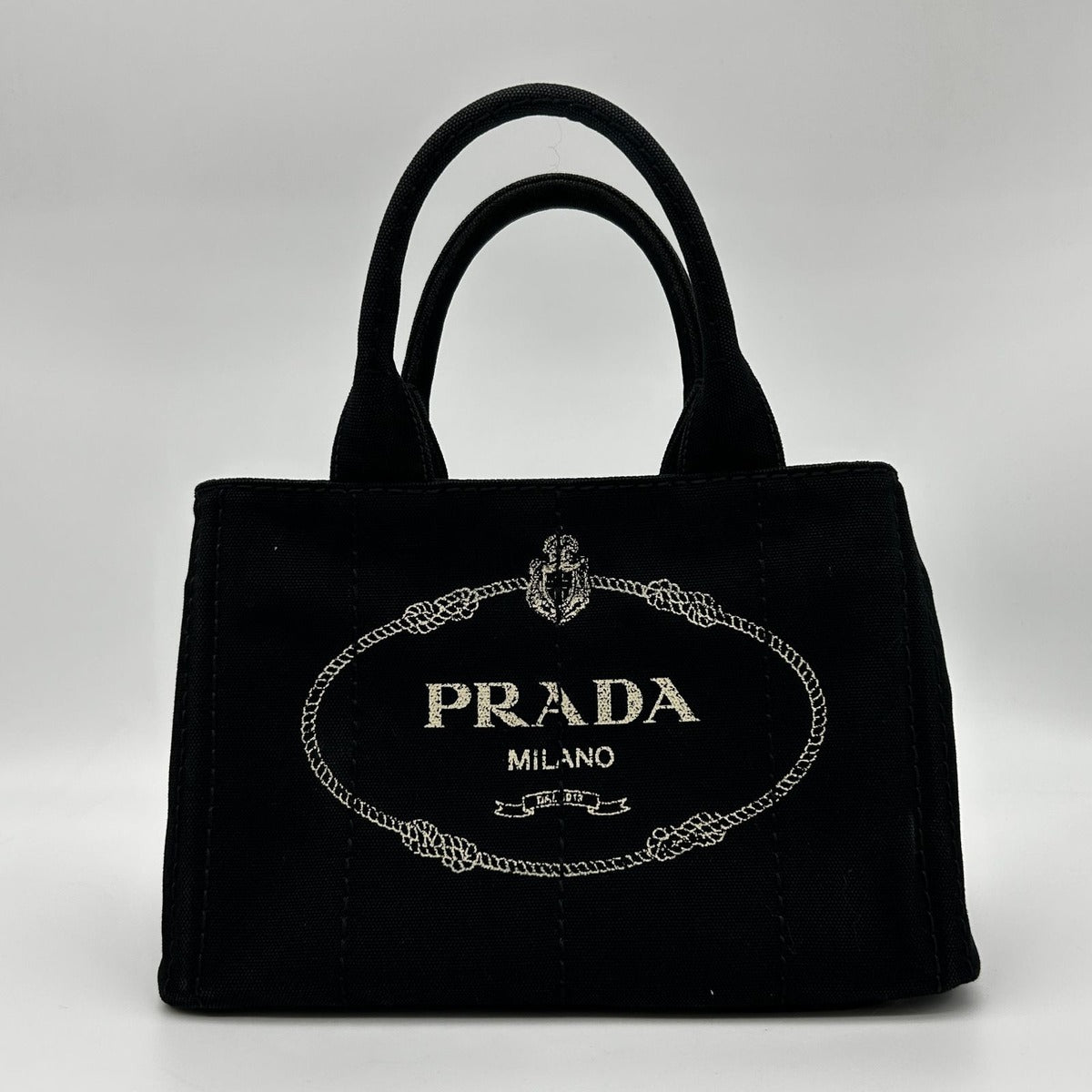 Prada 2-Way Canvas Tote Black Canapa PM Nero Tarco — view 2