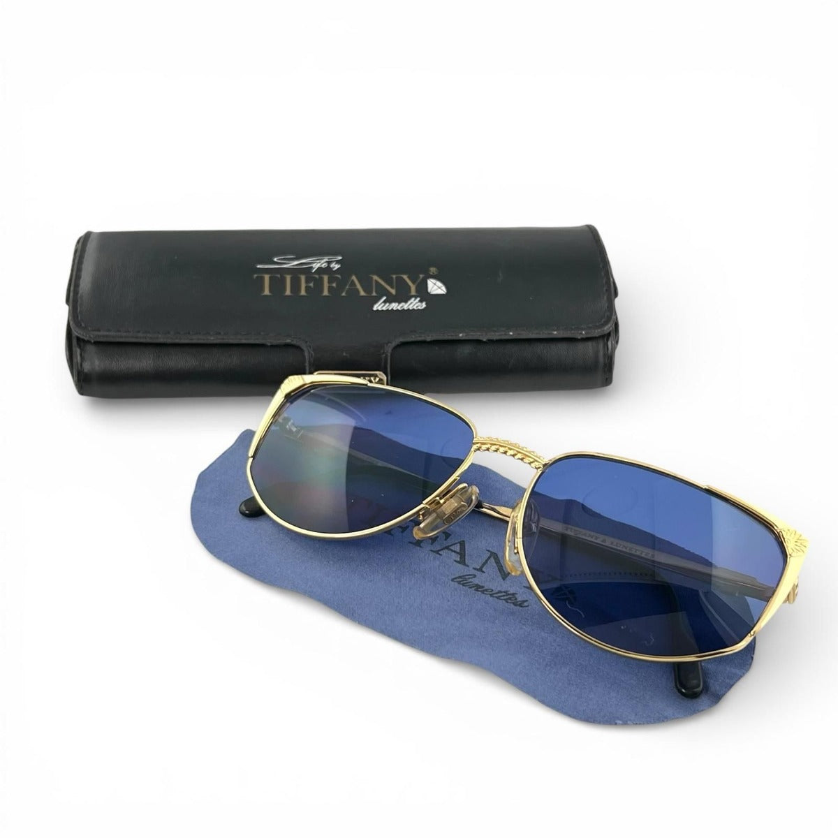 Tiffany & Co. Lunettes Vintage 23k Gold Plated Sunglasses Blue — view 2