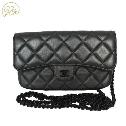 Chanel Shoulder Bag Lamb Wallet Phone Case Black