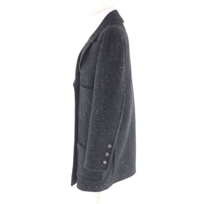 Chanel Lining Silk Rhinestone CC Logo Button Double Breasted Coat Black 36 — view 2