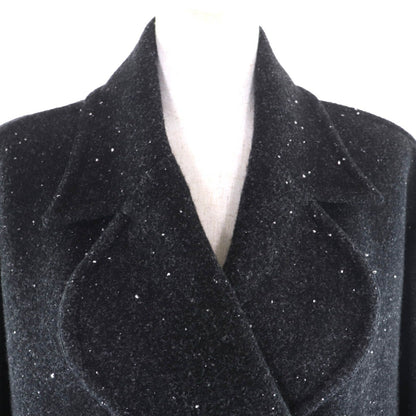 Chanel Lining Silk Rhinestone CC Logo Button Double Breasted Coat Black 36 — view 4