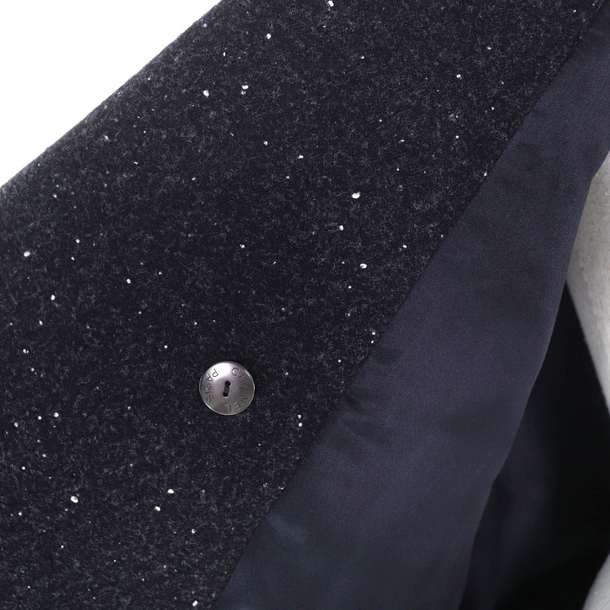 Chanel Lining Silk Rhinestone CC Logo Button Double Breasted Coat Black 36 — view 5