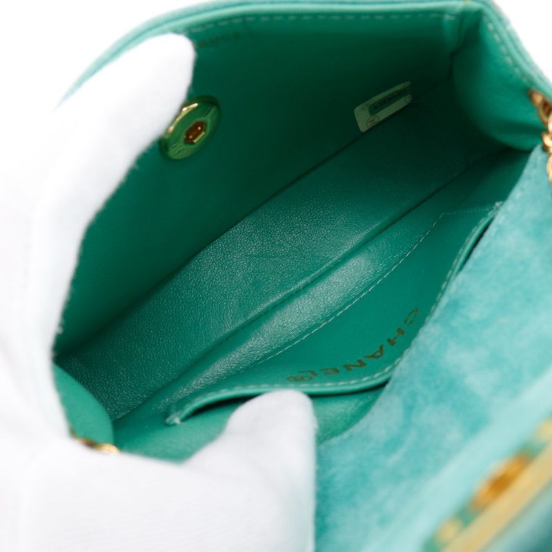 Chanel Chain Handbag Coco Mark Vintage Suede Green Ladies Handbag
