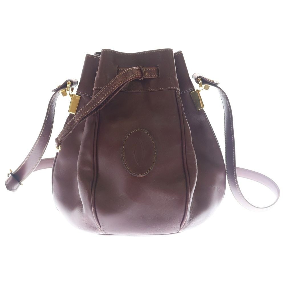 Cartier Must Have Line Leather Drawstring Shoulder Bag Burgundy