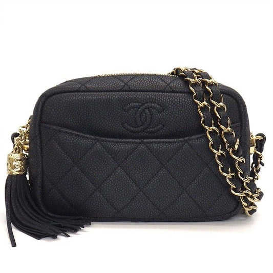 Chanel Chain Shoulder Bag Quilted Camera Black Caviar Leather