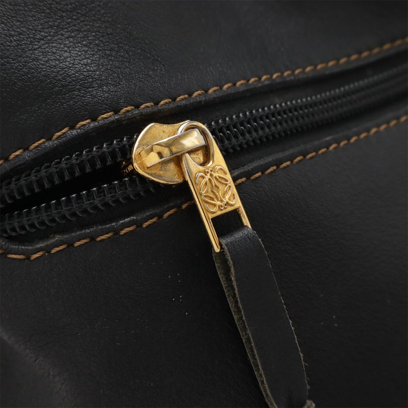 Loewe Anton Shoulder Bag Crossbody Leather Black With Gold Hardware Pouch