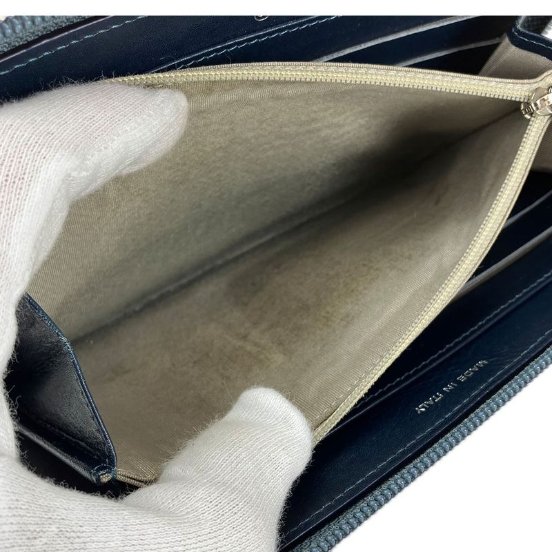 Chanel Long Wallet Coco Mark Caviar Skin Blue - Round Zipper Zippy 17 Ladies