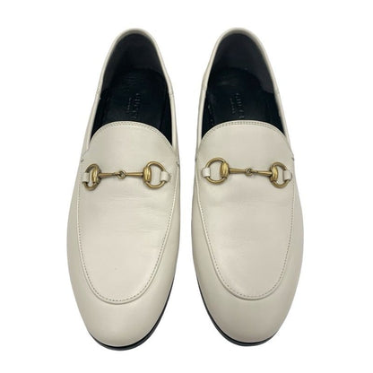 Gucci Loafer Leather Shoes Leather Ivory Gold Flat Shoes Horsebit