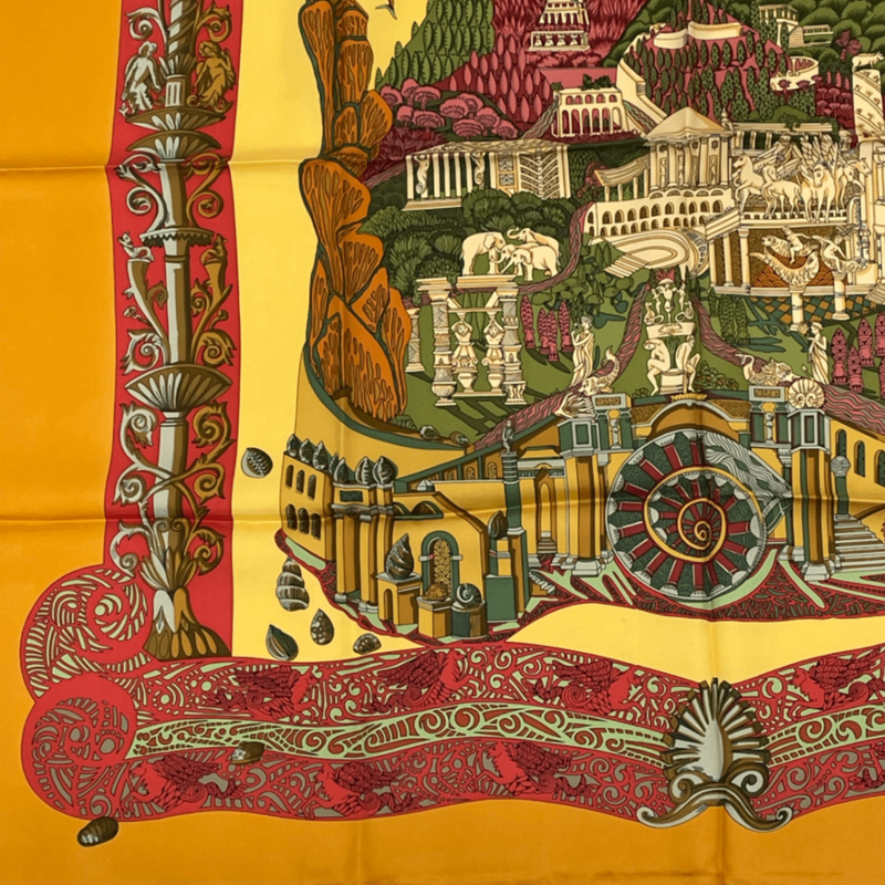 Hermes Carre 90 L Atlantide Atlantis Continental Silk Scarf Orange