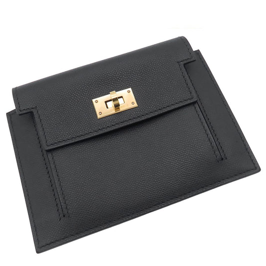 Hermes Kelly Pocket Black Gold Togo Coin Purse