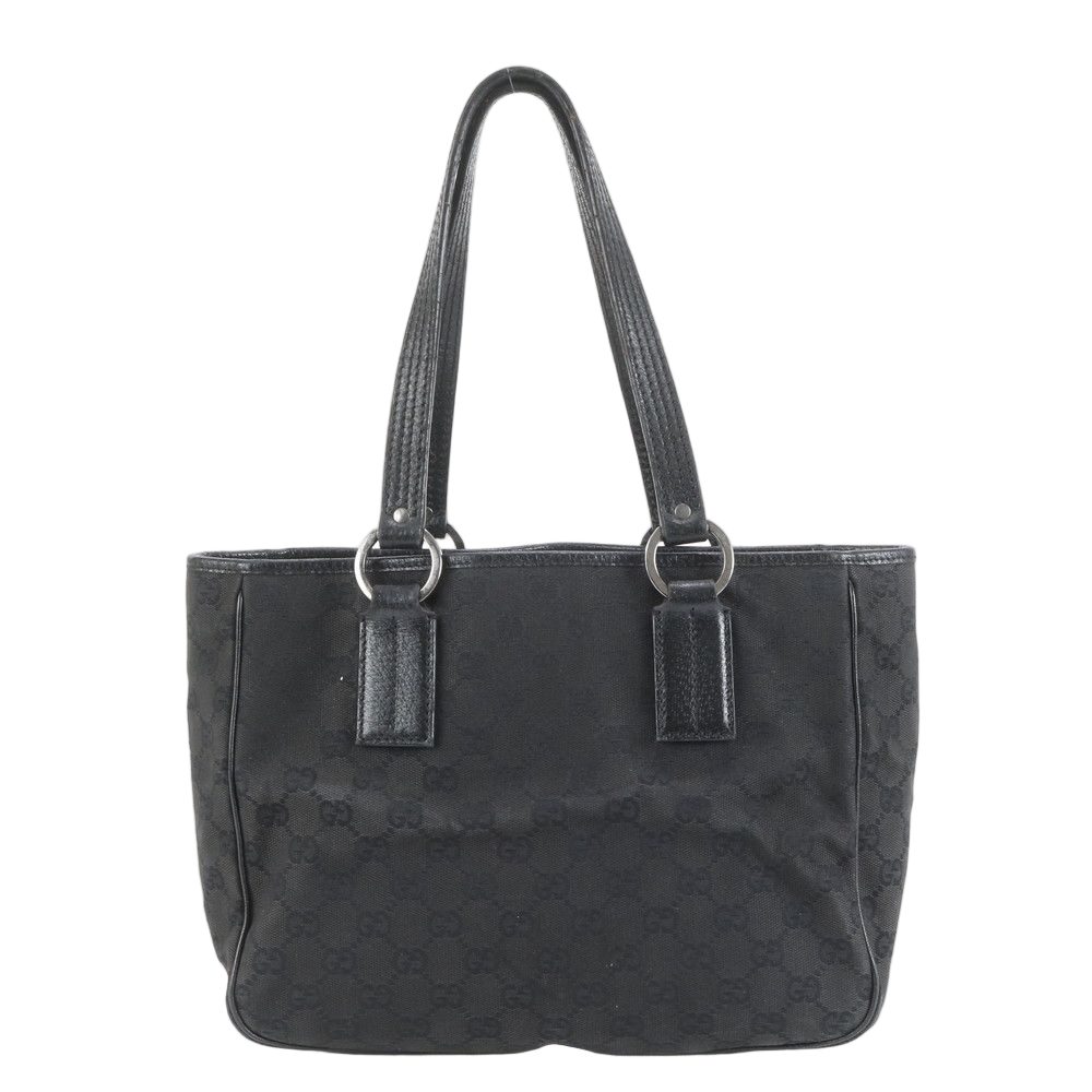 Gucci GG Canvas Leather Tote Shoulder Hand Black