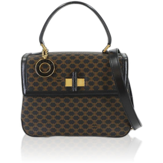 Celine Macadam 2-Way Bag Leather Black Brown Gold