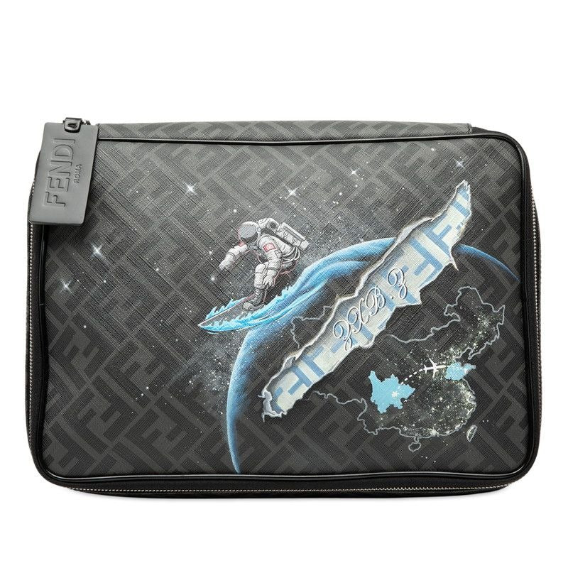 Fendi Zucca Second Bag Clutch 7 N0115 Gray Multicolor Leather