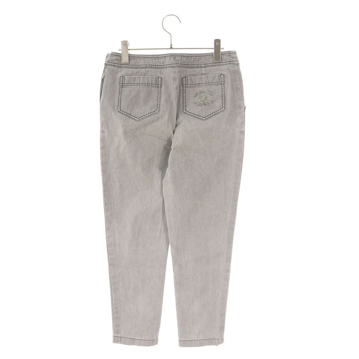 Chanel Rhinestone CC Logo Denim Pants 38 — view 2