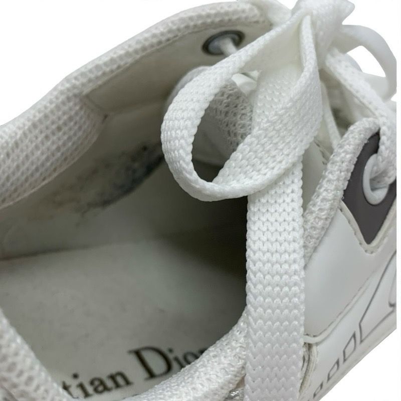 Christian DIOR Vibe Sneakers Shoes Leather Rubber Fabric White Gray Logo