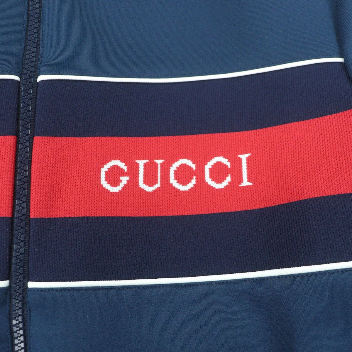 Gucci Neoprene Logo Web Stripe Zip Up Track Jacket Navy Hat — view 5