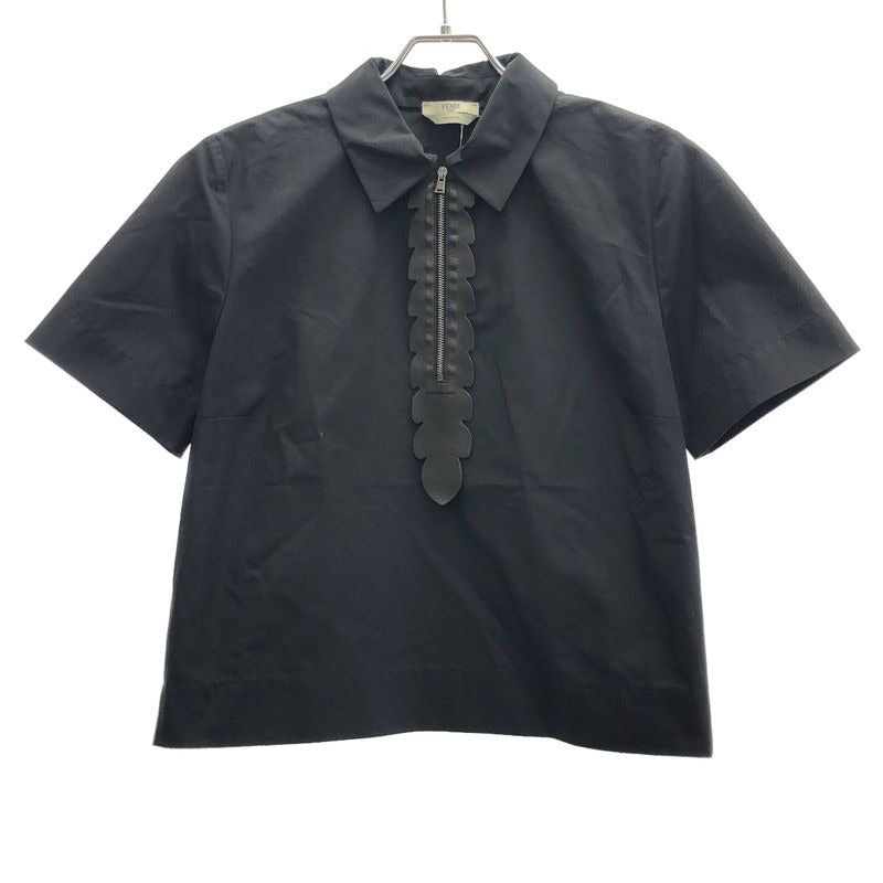 Fendi 15 SS Leather Half Zip Design Short Sleeve Top Fs6564 2 zm Black 40