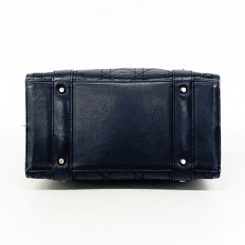 Christian Dior Handbag Cannage Leather Black Silver Hardware Women