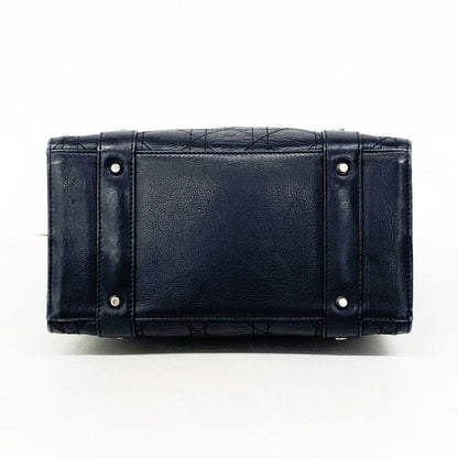 Christian Dior Handbag Cannage Leather Black Silver Hardware Women