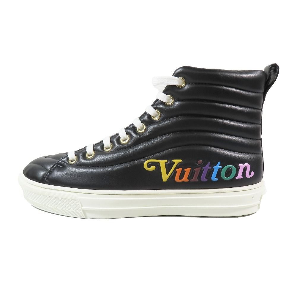 Louis Vuitton Stella Line Leather Quilted High Cut Sneakers Logo Shoes Black
