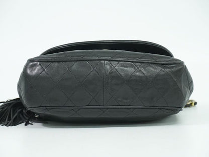 Authentic Chanel Coco Mark Matelasse Tassel Chain Shoulder Bag Leather Black