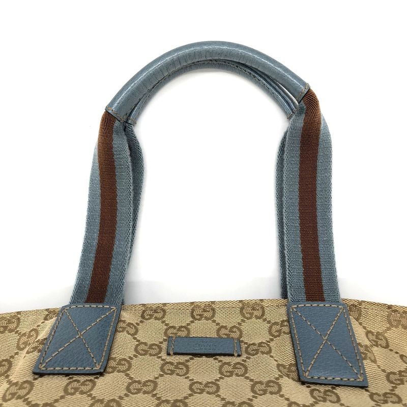 Gucci 131228 Handbag Tote Sherry Line GG Canvas Light Blue Brown Women Men