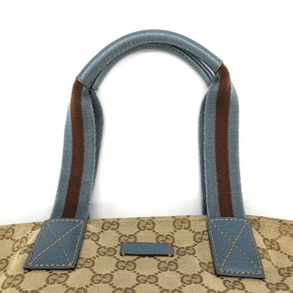 Gucci 131228 Handbag Tote Sherry Line GG Canvas Light Blue Brown Women Men