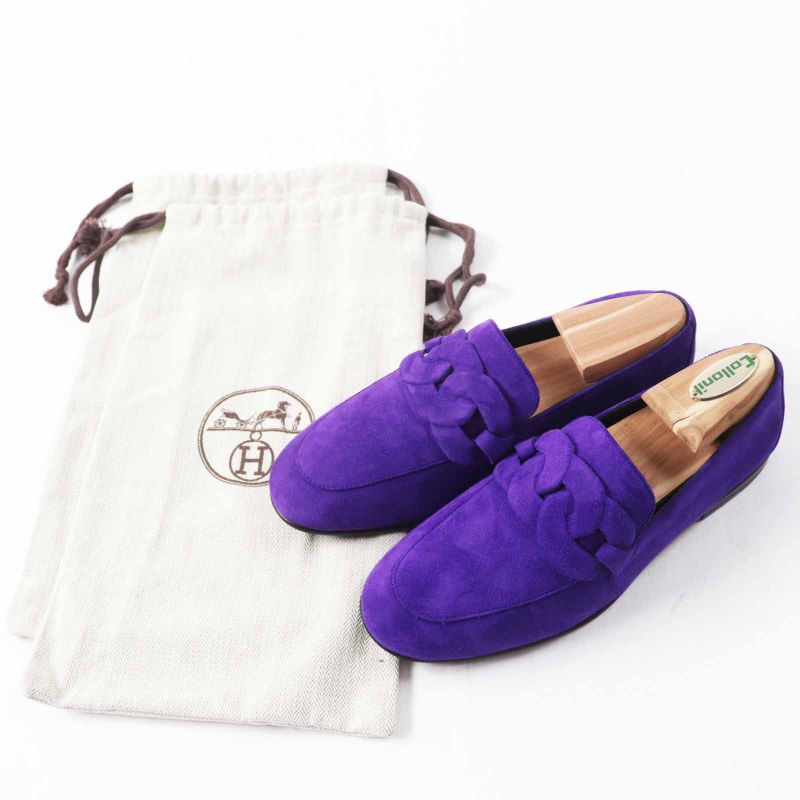 Hermes 232012z Honest Moccasin Suede Leather Loafer Purple 36 Storage With Bag
