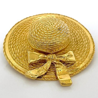 Chanel Straw Hat Brooch Gold Rare Excellent Condition GP Used